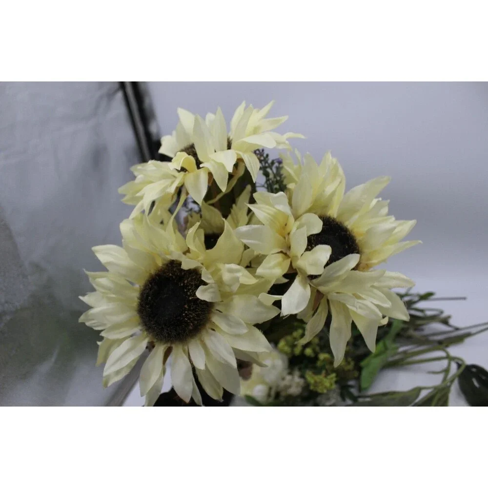 Farmhouse Spring Floral Bouquet ~20 Stems Lot Faux Flowers Cotton White Ivory